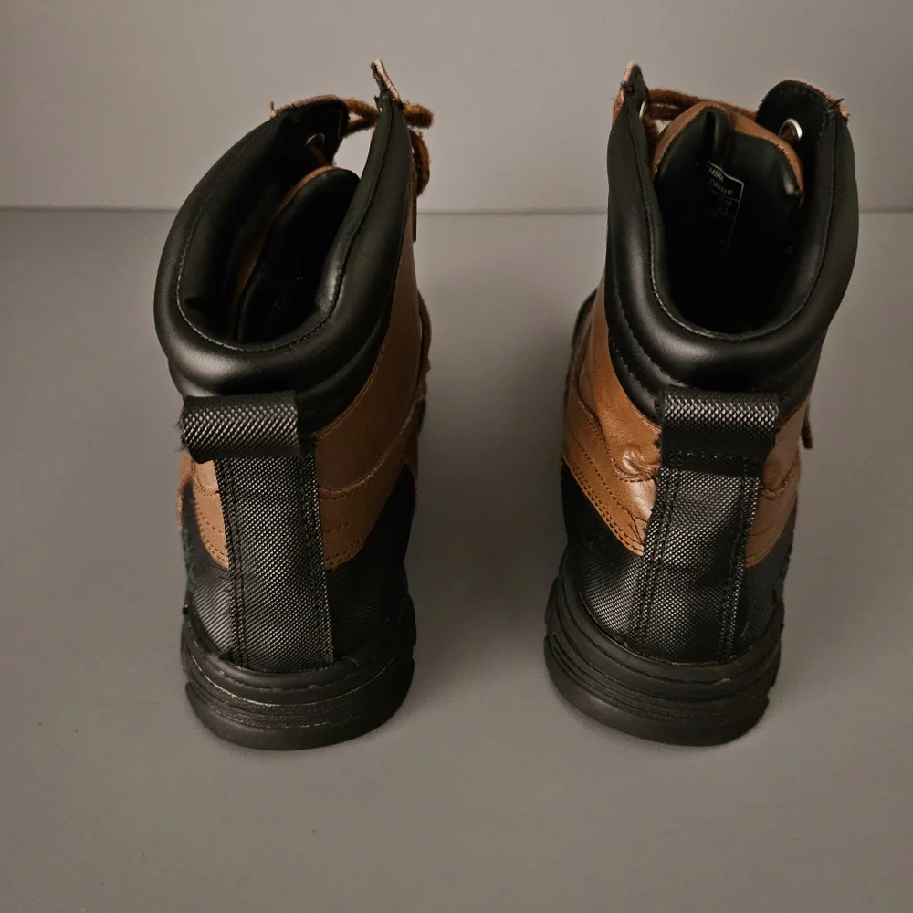 Polo Ralph Lauren Kids Duck Boots Sz 4 Youth Brown Black Lace Up Buckle Boys